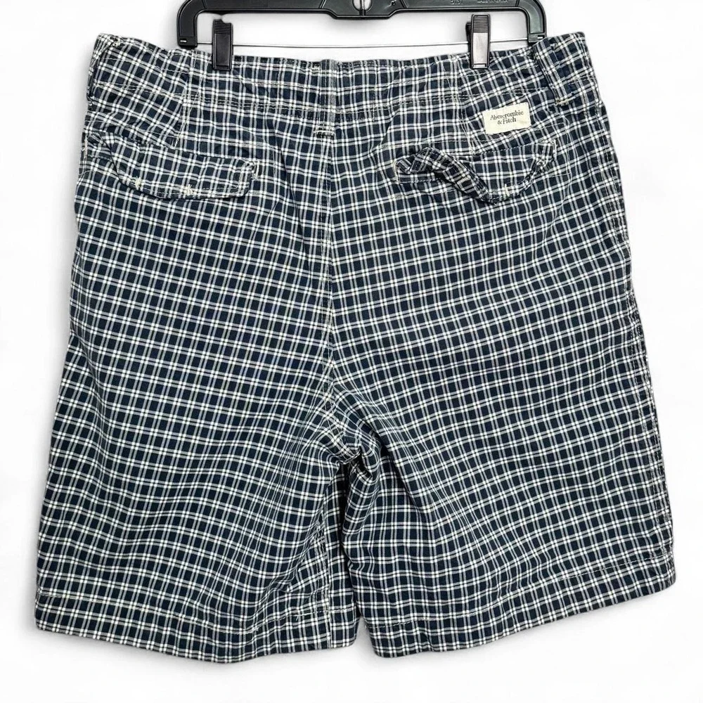 Abercrombie Fitch Men's 34 Blue Plaid Button Fly Drawstring Shorts Y2K Skater